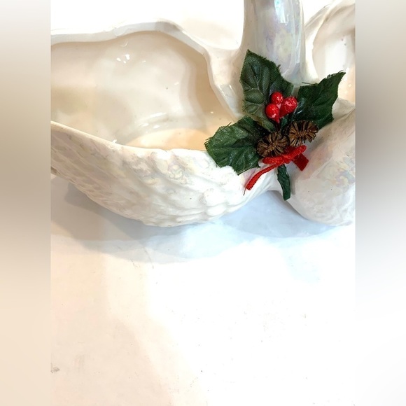 1987 Enesco White Iridescent Pearl Christmas Vintage Swan Planter - Picture 5 of 8